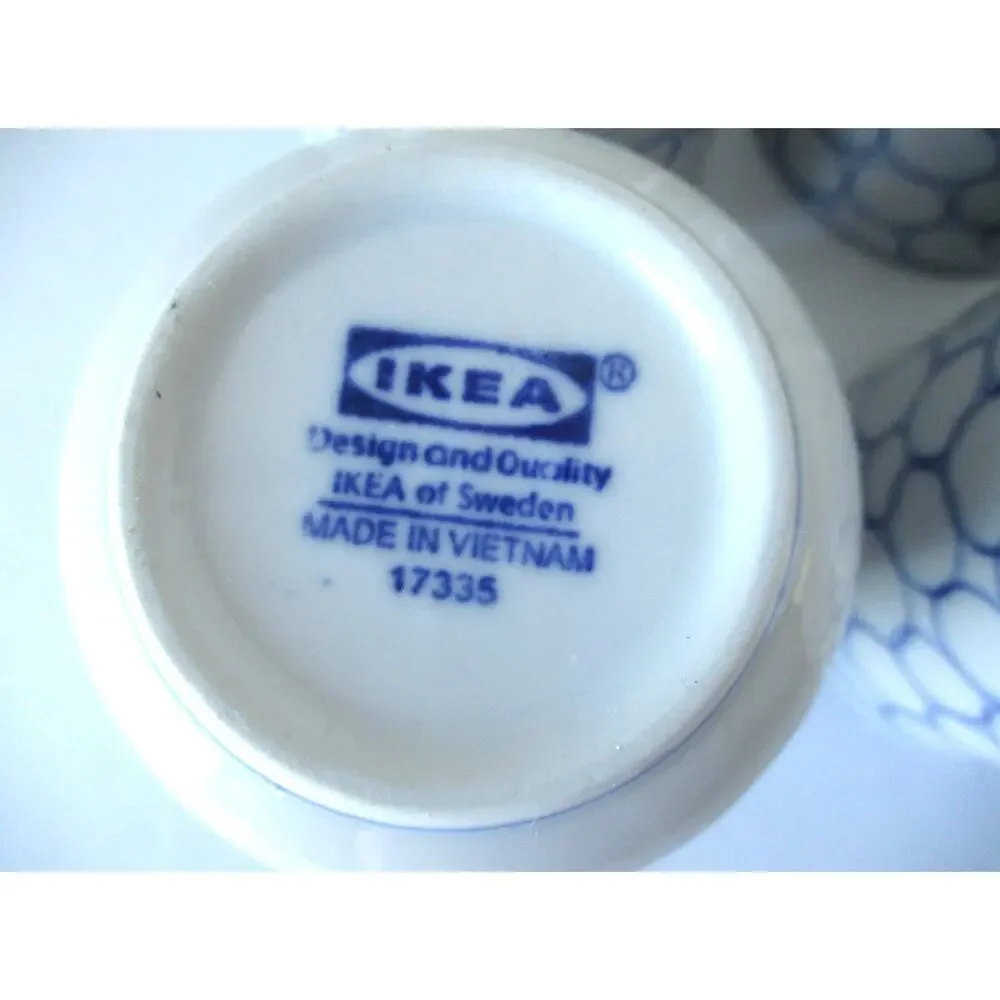 Ikea White & Blue Ceramic Tea Coffee Cup Mug Tumbler 8oz Set Of 4